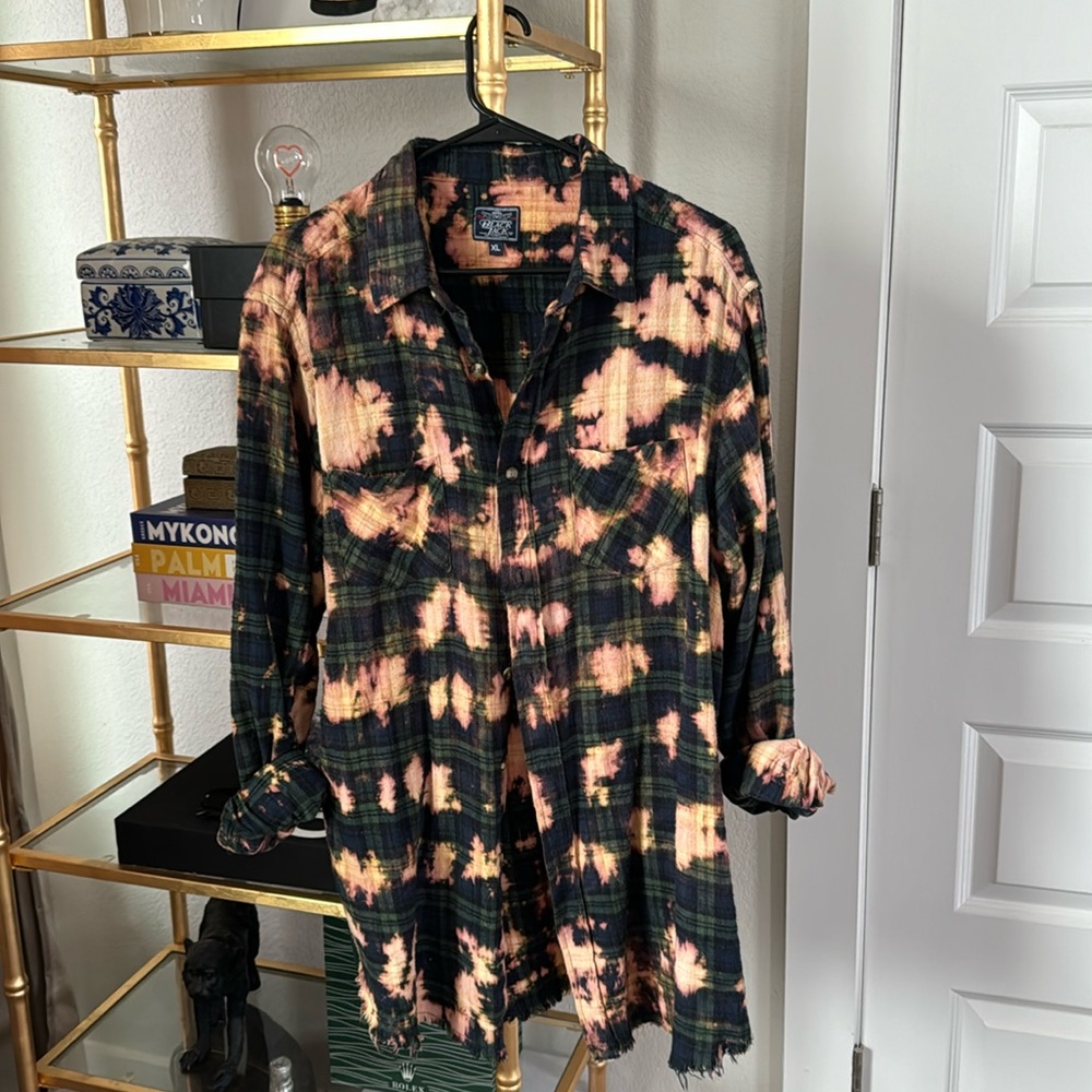 vintage acid washed oversized plaid shirt